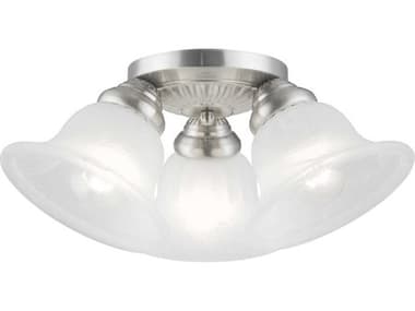 Livex Lighting Edgemont 14" 3-Light Brushed Nickel White Glass Bell Semi Flush Mount LV152991