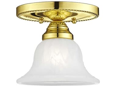 Livex Lighting Edgemont 7" 1-Light Polished Brass White Glass Bell Semi Flush Mount LV153002