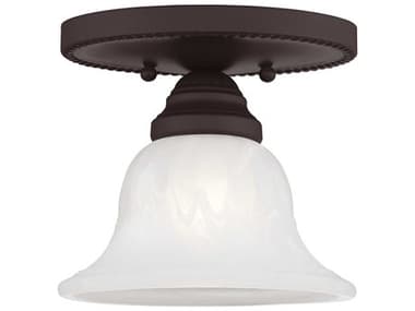 Livex Lighting Edgemont 7" 1-Light Bronze White Glass Bell Semi Flush Mount LV153007