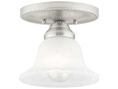 Livex Lighting Edgemont 7" 1-Light Brushed Nickel White Glass Bell Semi Flush Mount LV153091