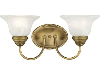 Livex Lighting Edgemont 17" Wide 2-Light Antique Brass White Glass Vanity Light LV153201