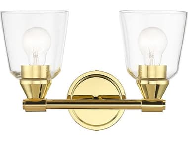 Livex Lighting Catania 14" Wide 2-Light Polished Brass Glass Vanity Light LV1678202