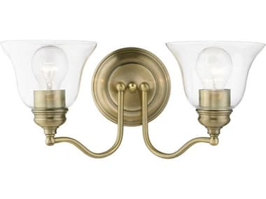 Livex Lighting Moreland 15" Wide 2-Light Antique Brass Glass Vanity Light LV1693201