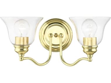 Livex Lighting Moreland 15" Wide 2-Light Polished Brass Glass Vanity Light LV1693202