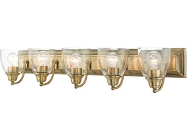 Livex Lighting Birmingham 36" Wide 5-Light Antique Brass Glass Vanity Light LV1707501