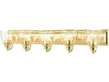 Livex Lighting Birmingham 36" Wide 5-Light Polished Brass Glass Vanity Light LV1707502