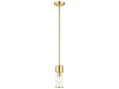 Livex Lighting Quincy 4" 1-Light Satin Brass Glass Cylinder Mini Pendant LV1714012