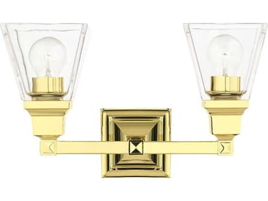Livex Lighting Mission 15" Wide 2-Light Polished Brass Glass Vanity Light LV1717202