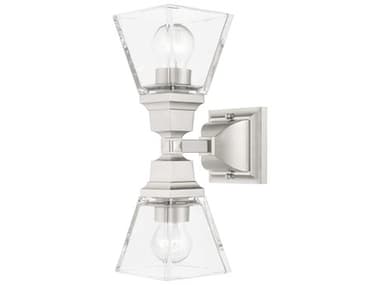 Livex Lighting Mission 14" Tall 2-Light Brushed Nickel Glass Wall Sconce LV1717891