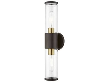 Livex Lighting Banca 4" Wide 2-Light Bronze With Antique Brass Accent Black Glass Vanity Light LV1728207