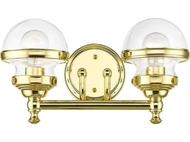 Livex Lighting Oldwick 15" Wide 2-Light Polished Brass Glass Vanity Light LV1741202