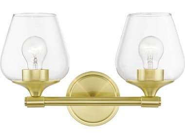 Livex Lighting Willow 15" Wide 2-Light Satin Brass Glass Vanity Light LV1747212