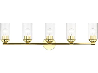 Livex Lighting Whittier 35" Wide 5-Light Polished Brass Glass Vanity Light LV1808502