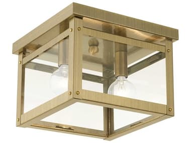 Livex Lighting Milford 8" 2-Light Antique Brass Glass Flush Mount LV403101