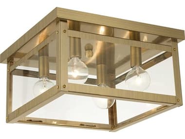 Livex Lighting Milford 11" 4-Light Antique Brass Glass Flush Mount LV403201