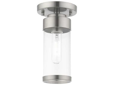 Livex Lighting Hillcrest 5" 1-Light Brushed Nickel Clear Glass Cylinder Semi Flush Mount LV4048091