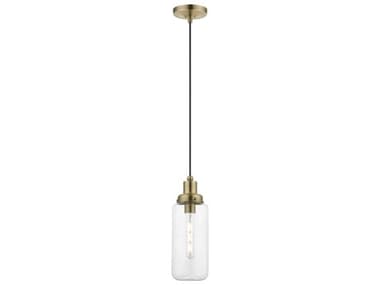 Livex Lighting Oakhurst 5" 1-Light Antique Brass Glass Cylinder Mini Pendant LV4061401
