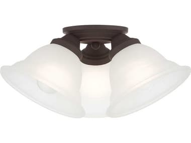 Livex Lighting Wynnewood 16" 3-Light Bronze Glass Bell Semi Flush Mount LV4072707
