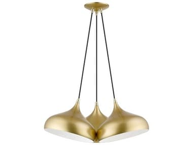 Livex Lighting Amador 25" 3-Light Soft Gold Polished Brass White Bell Pendant LV4105333