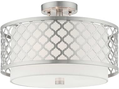 Livex Lighting Arabesque 15" 3-Light Brushed Nickel White Drum Semi Flush Mount LV4110891