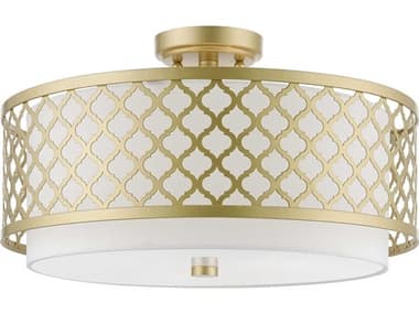 Livex Lighting Arabesque 18" 3-Light Soft Gold Drum Semi Flush Mount LV4110933