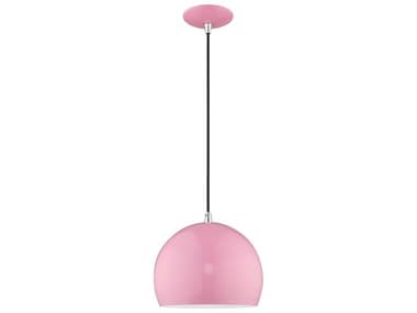 Livex Lighting 10" 1-Light Shiny Pink White Dome Mini Pendant LV4118179
