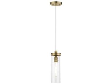 Livex Lighting Devoe 5" 1-Light Antique Brass Glass Cylinder Mini Pendant LV4123601