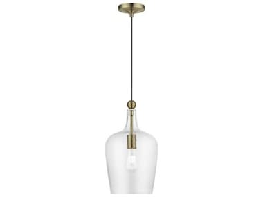 Livex Lighting Avery 9" 1-Light Antique Brass Glass Bell Mini Pendant LV4123701