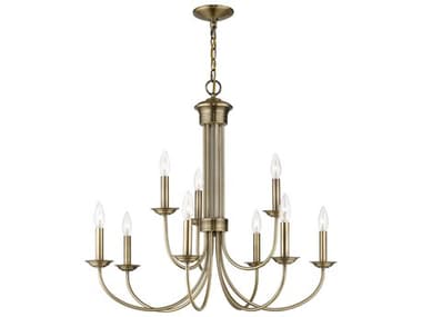 Livex Lighting Estate 30" Wide 9-Light Antique Brass Candelabra Tiered Chandelier LV4268701