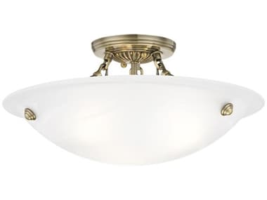 Livex Lighting Oasis 16" 3-Light Antique Brass Glass Bowl Semi Flush Mount LV427301
