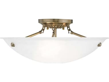 Livex Lighting Oasis 20" 3-Light Antique Brass Glass Bowl Semi Flush Mount LV427401