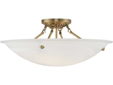 Livex Lighting Oasis 24" 4-Light Antique Brass Glass Bowl Semi Flush Mount LV427501