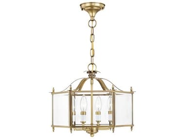 Livex Lighting Livingston 15" Wide 4-Light Antique Brass Glass Candelabra Lantern Chandelier LV439801