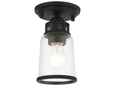 Livex Lighting Lawrenceville 5" 1-Light Black Clear Glass Bell Semi Flush Mount LV4550104