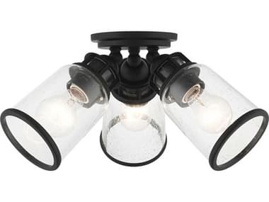 Livex Lighting Lawrenceville 16" 3-Light Black Clear Glass Bell Semi Flush Mount LV4550304