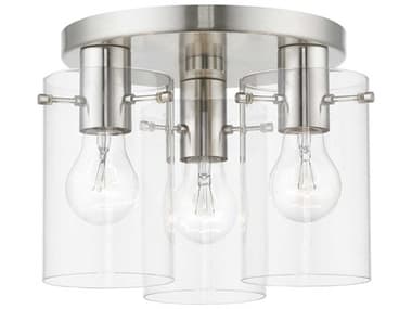 Livex Lighting Munich 11" 3-Light Brushed Nickel Glass Cylinder Semi Flush Mount LV4615491