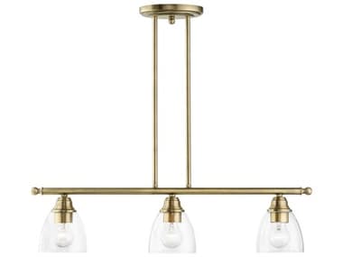 Livex Lighting Montgomery 30" 3-Light Antique Brass Glass Bell Linear Island Pendant LV4633701