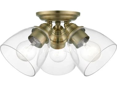 Livex Lighting Montgomery 14" 3-Light Antique Brass Glass Bell Semi Flush Mount LV4633901