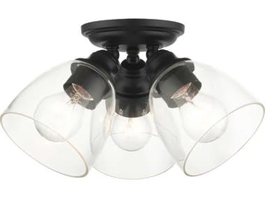 Livex Lighting Montgomery 14" 3-Light Black Glass Semi Flush Mount LV4633904