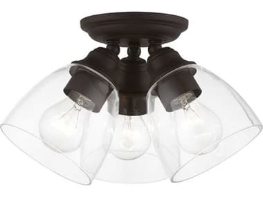 Livex Lighting Montgomery 14" 3-Light Bronze Glass Bell Semi Flush Mount LV4633907