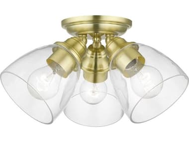 Livex Lighting Montgomery 14" 3-Light Satin Brass Glass Bell Semi Flush Mount LV4633912