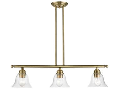 Livex Lighting Moreland 30" 3-Light Antique Brass Glass Bell Linear Island Pendant LV4648701