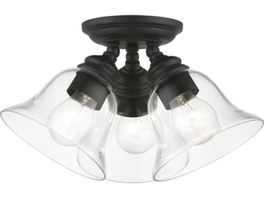 Livex Lighting Moreland 14" 3-Light Black Glass Bell Semi Flush Mount LV4648904