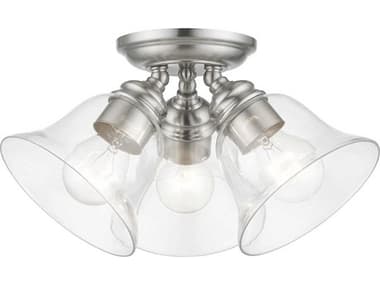Livex Lighting Moreland 14" 3-Light Brushed Nickel Glass Bell Semi Flush Mount LV4648991