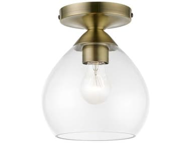 Livex Lighting Catania 7" 1-Light Antique Brass Glass Bell Semi Flush Mount LV4650001