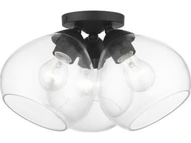 Livex Lighting Catania 16" 3-Light Black Glass Bell Semi Flush Mount LV4650204