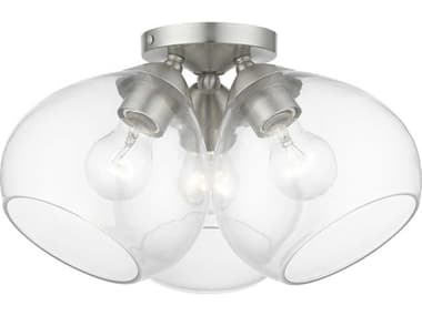 Livex Lighting Catania 16" 3-Light Brushed Nickel Glass Bell Semi Flush Mount LV4650291