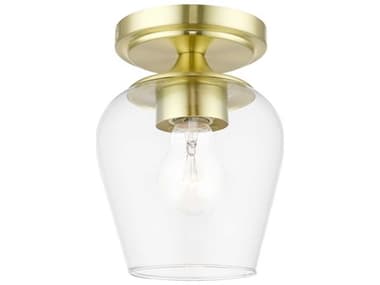 Livex Lighting Willow 5" 1-Light Satin Brass Glass Bell Semi Flush Mount LV4672012