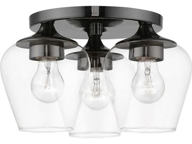 Livex Lighting Willow 13" 3-Light Black Chrome Glass Bell Semi Flush Mount LV4672346