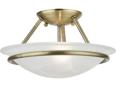 Livex Lighting Newburgh 12" 2-Light Antique Brass Glass Bowl Semi Flush Mount LV482301